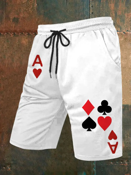 Men’s Vintage Poker Pattern Casual Shorts A / S