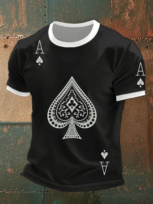 Men’s Vintage Poker Pattern Casual T-Shirt A / S