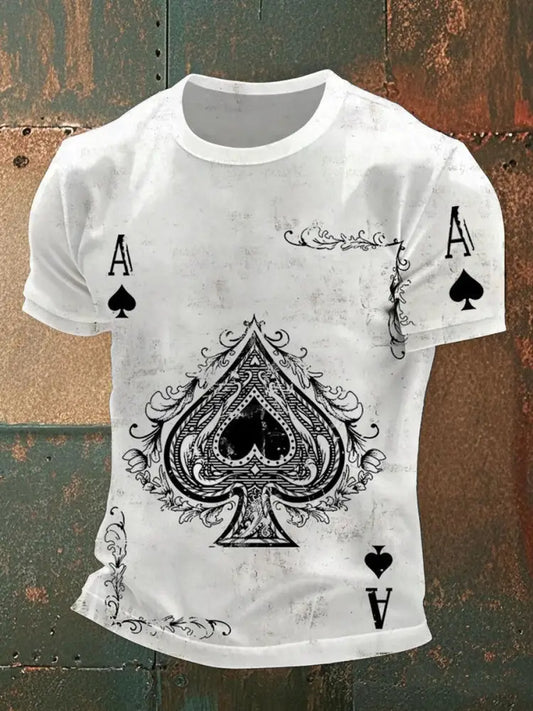 Men’s Vintage Poker Pattern Casual T-Shirt A / S