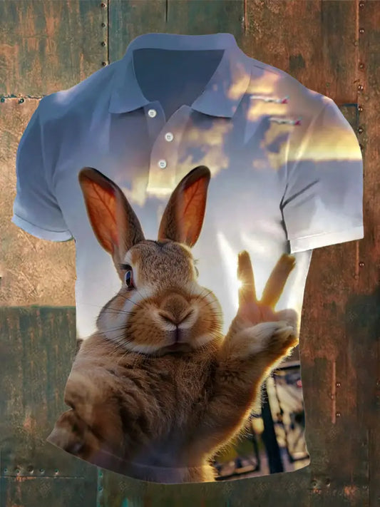 Men’s Vintage Rabbit Pattern Casual Polo Shirt A / S