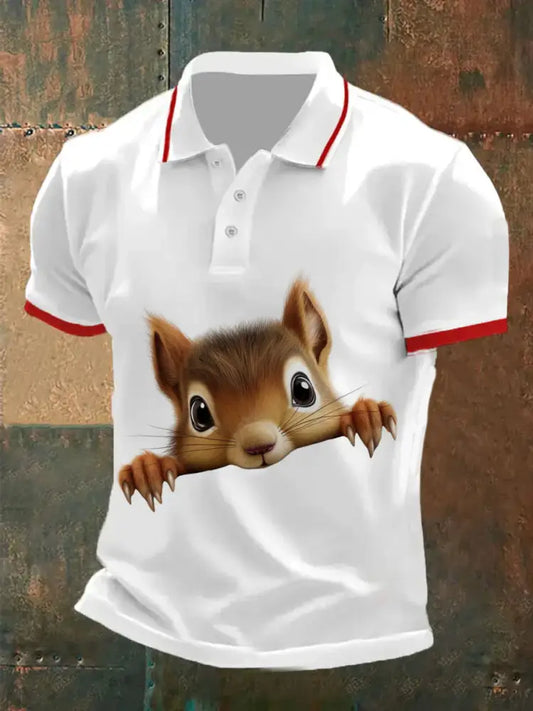 Men’s Vintage Squirrel Pattern Casual Polo Shirt A / S