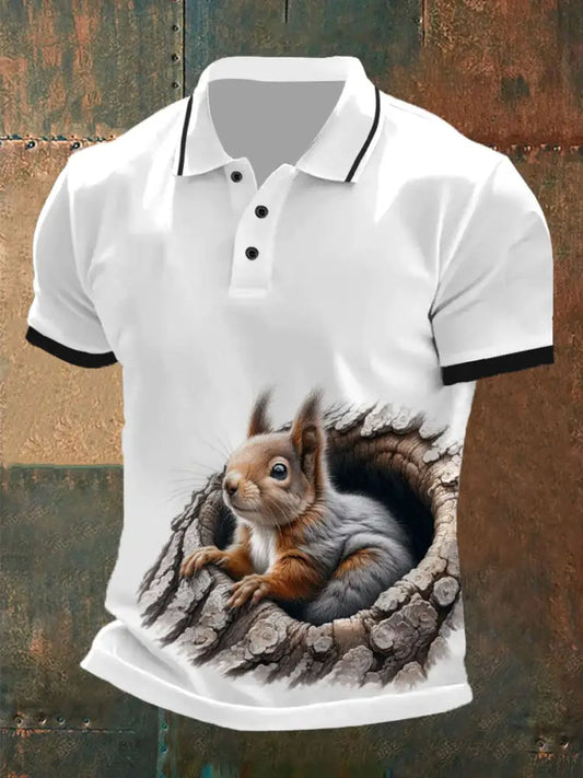 Men’s Vintage Squirrel Pattern Casual Polo Shirt A / S