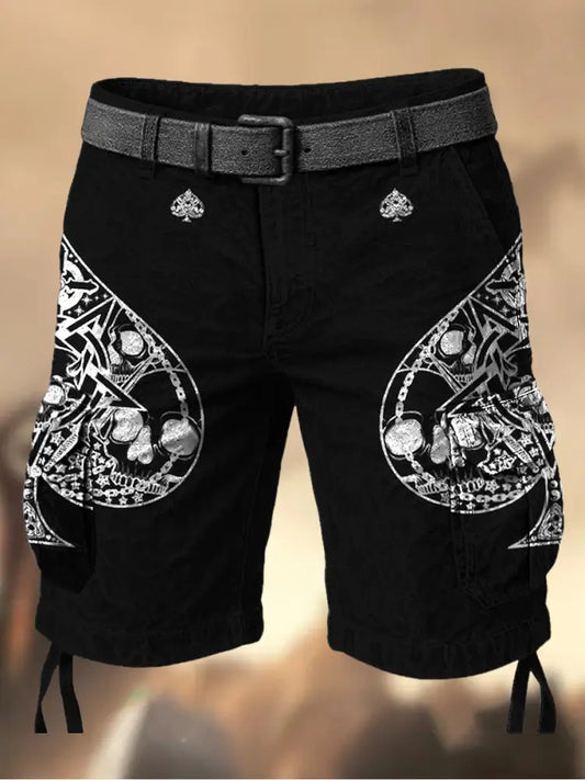 Men’s Vintage Texas Hold’em Poker Black Spades Printed Texture Casual Cargo Shorts A / M