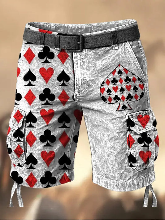 Men’s Vintage Texas Hold’em Poker Graphic Printed Texture Drawstring Pocket Casual Cargo Shorts A / M