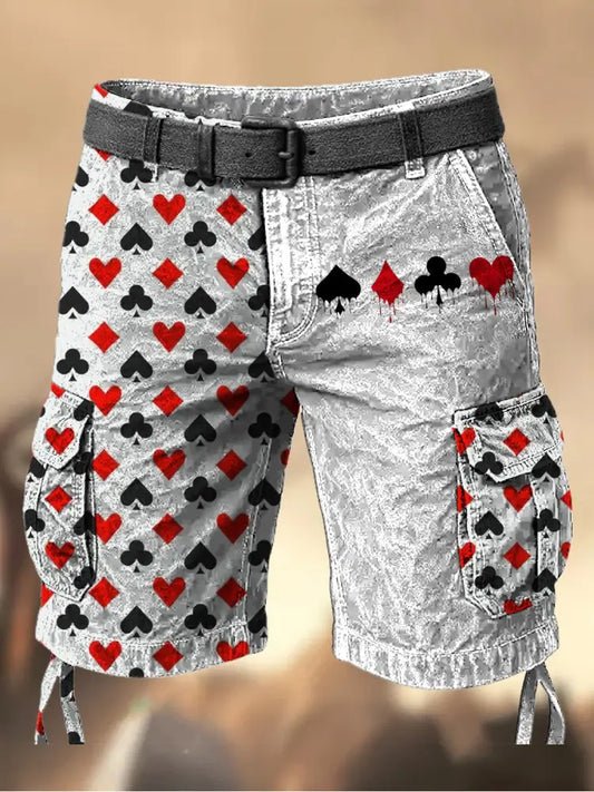 Men’s Vintage Texas Hold’em Poker Graphic Printed Texture Drawstring Pocket Casual Cargo Shorts A / M