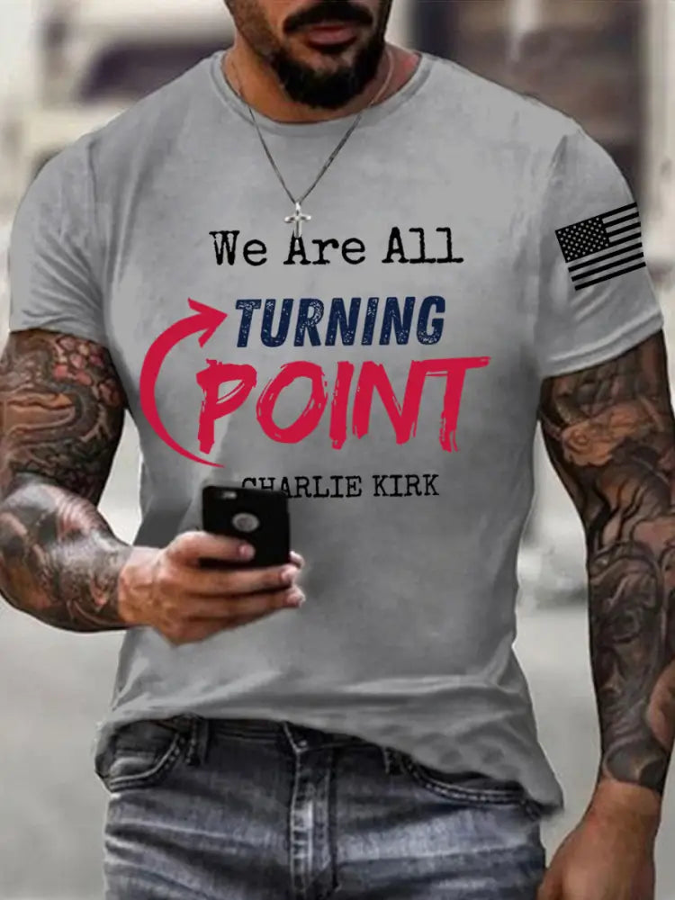 Men’s We Are All Turning Point R.I.P Charlie Kirk Tee Light Gray / S