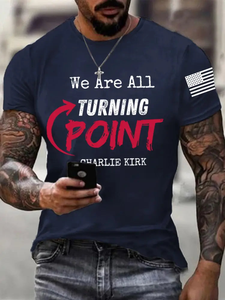 Men’s We Are All Turning Point R.I.P Charlie Kirk Tee Navy Blue / S