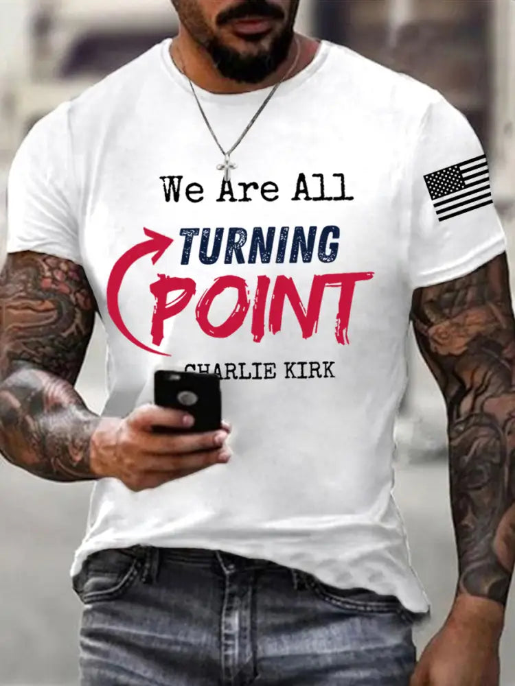 Men’s We Are All Turning Point R.I.P Charlie Kirk Tee White / S