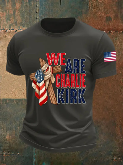 Men’s We Are Charlie Kirk Flag Cross Short-sleeved T-shirt Dark Gray / S