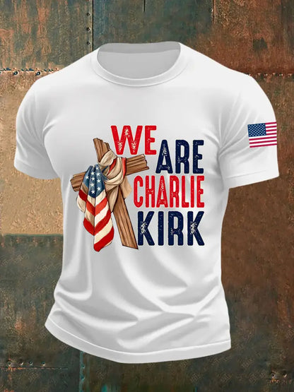 Men’s We Are Charlie Kirk Flag Cross Short-sleeved T-shirt White / S