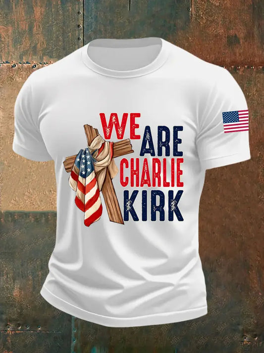 Men’s We Are Charlie Kirk Flag Cross Short-sleeved T-shirt White / S