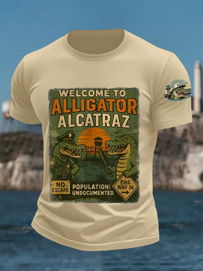 Men’s Welcome To Alligator Alcatraz Funny Florida Everglades Dark Humor Tee Apricot / S