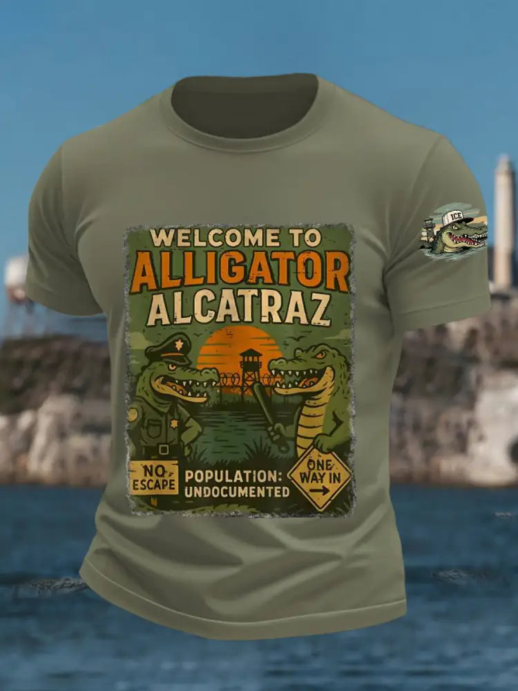 Men’s Welcome To Alligator Alcatraz Funny Florida Everglades Dark Humor Tee Army Green / S