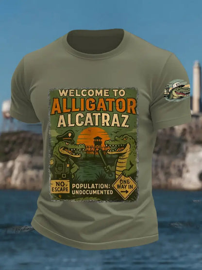 Men’s Welcome To Alligator Alcatraz Funny Florida Everglades Dark Humor Tee Army Green / S