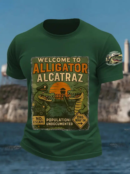 Men’s Welcome To Alligator Alcatraz Funny Florida Everglades Dark Humor Tee Dark Green / S