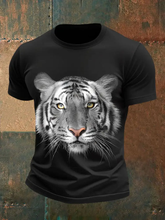 Men’s white tiger face fun print T-shirts Black / S