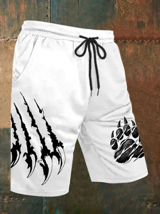 Men’s Wolf Claw Claw Scratch Print Casual Shorts White / S
