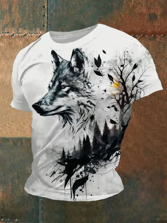 Men’s Wolf Forest Art Print T-Shirt As picture / S