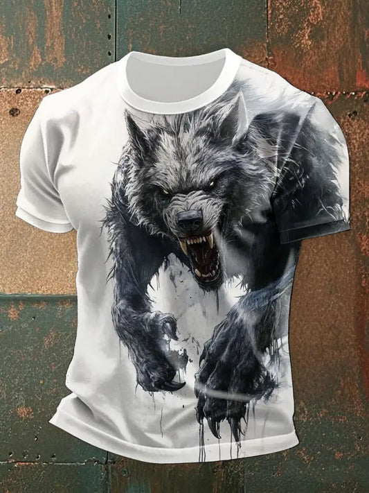 Men’s Wolf print casual T-shirts As picture / S