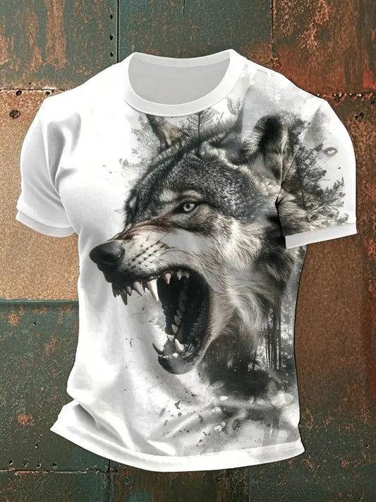 Men’s wolf print casual T-shirts As picture / S