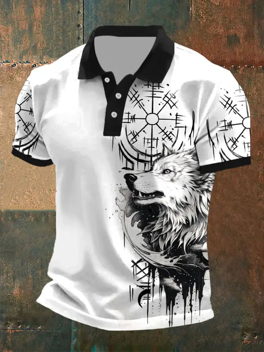 Men’s wolf print casual tops Black And White / S