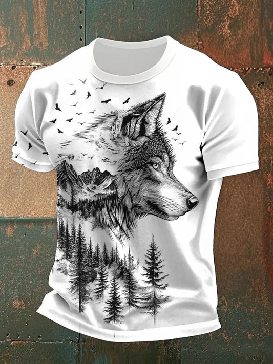 Men’s wolf silhouette printed casual t-shirts White / S