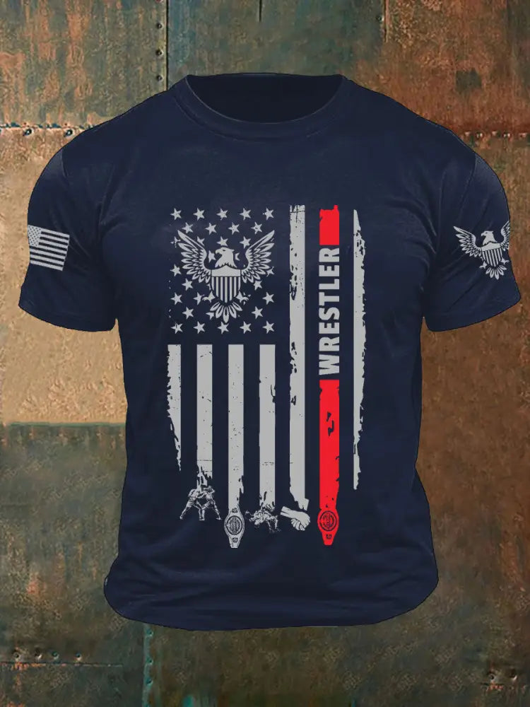 Men’s Wrestling Flag T-shirts Navy Blue / S