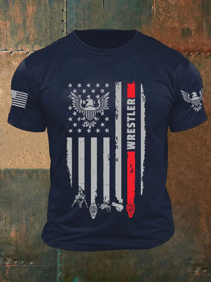 Men’s Wrestling Flag T-shirts Navy Blue / S