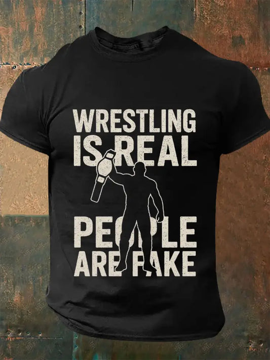 Men’s wrestling is real people are fake t-shirts Black / S