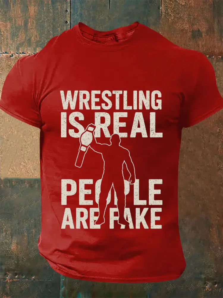 Men’s wrestling is real people are fake t-shirts Pure Red / S