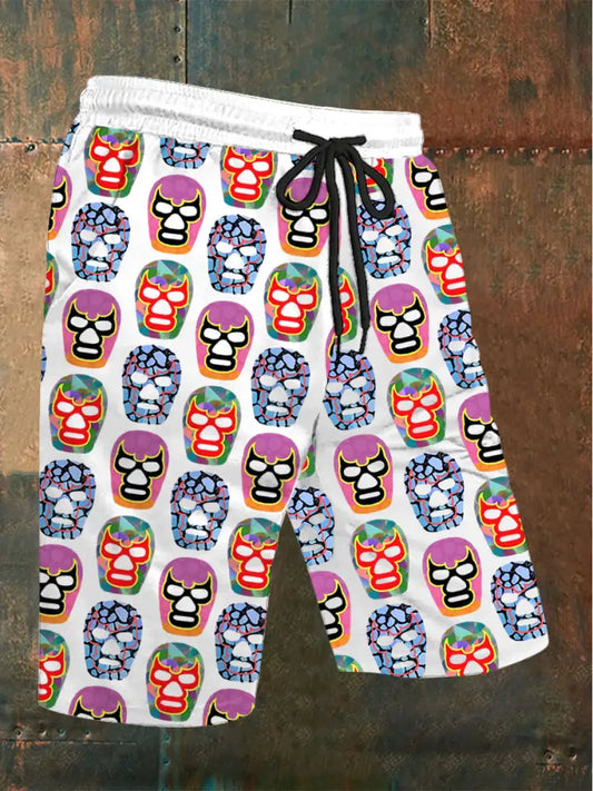 Men’s Wrestling Mask Shorts White / S