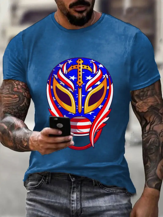 Men’s Wrestling Mask T-shirts Blue / S