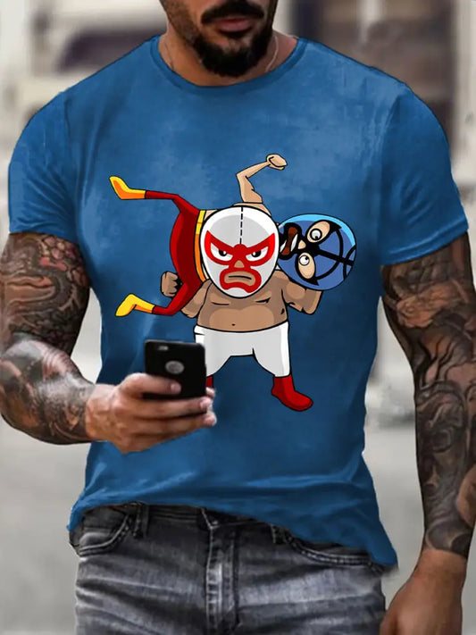 Men’s Wrestling Mask T-shirts Blue / S