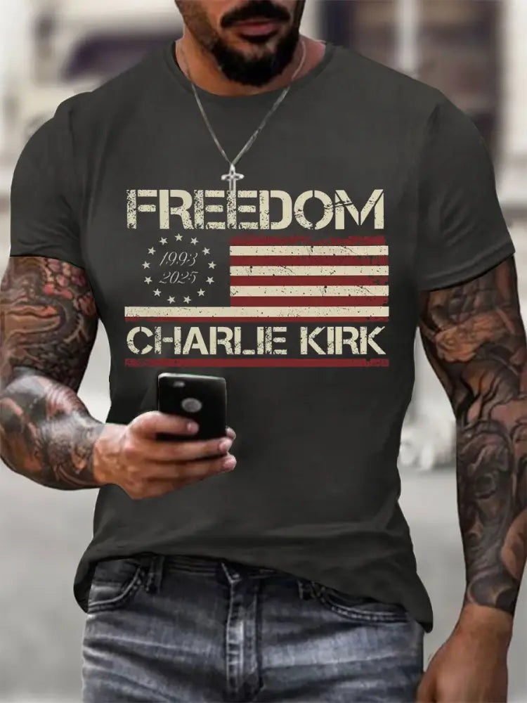 Men’sFreedom Charlie Kirk Short-sleeved T-shirt Dark Gray / S