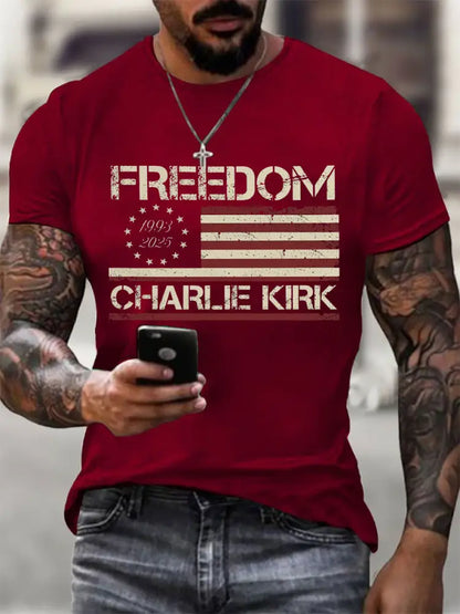 Men’sFreedom Charlie Kirk Short-sleeved T-shirt Deep Red / S
