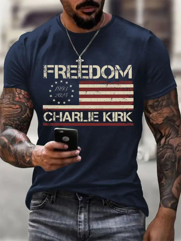 Men’sFreedom Charlie Kirk Short-sleeved T-shirt Navy Blue / S
