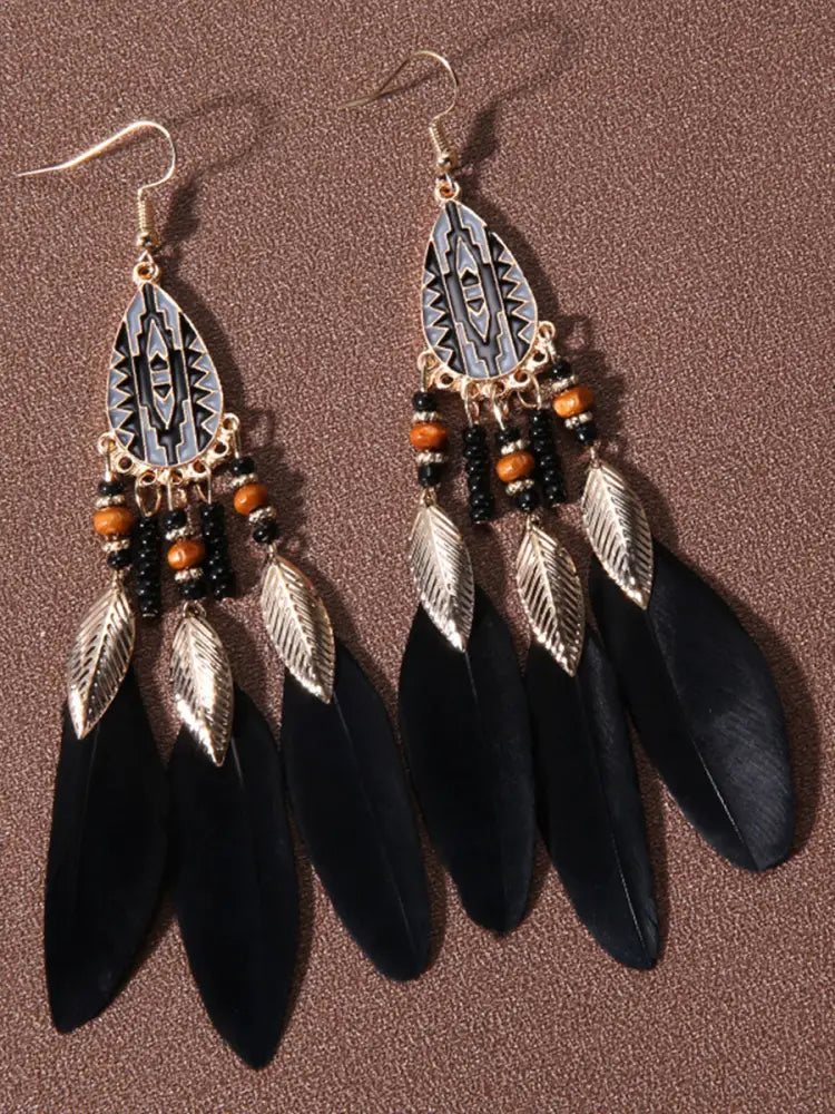 Native American feather earrings Black / JM