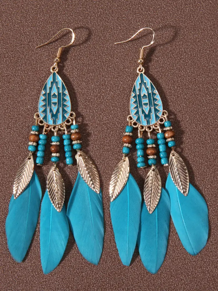 Native American feather earrings Lake Blue / JM