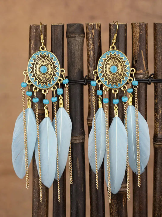 Native American feather earrings Light Blue / JM