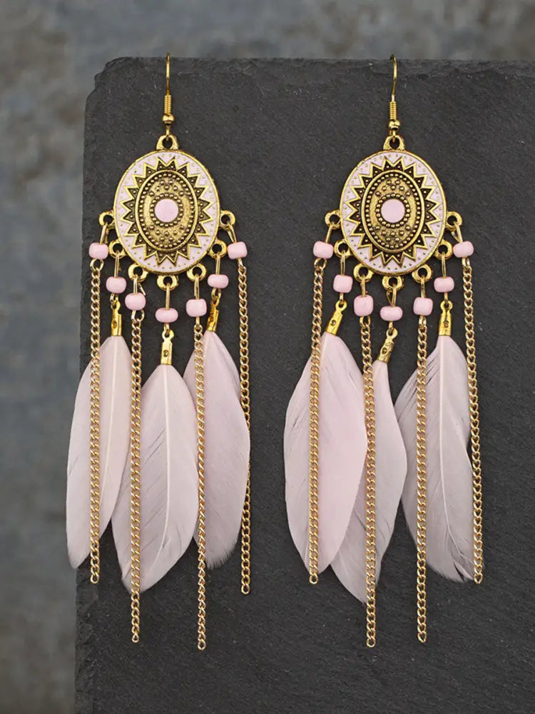Native American feather earrings Light Pink / JM