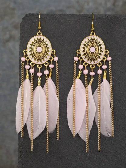 Native American feather earrings Light Pink / JM