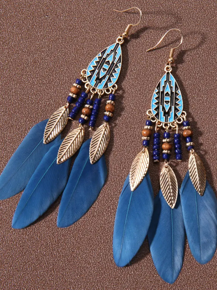 Native American feather earrings Navy Blue / JM