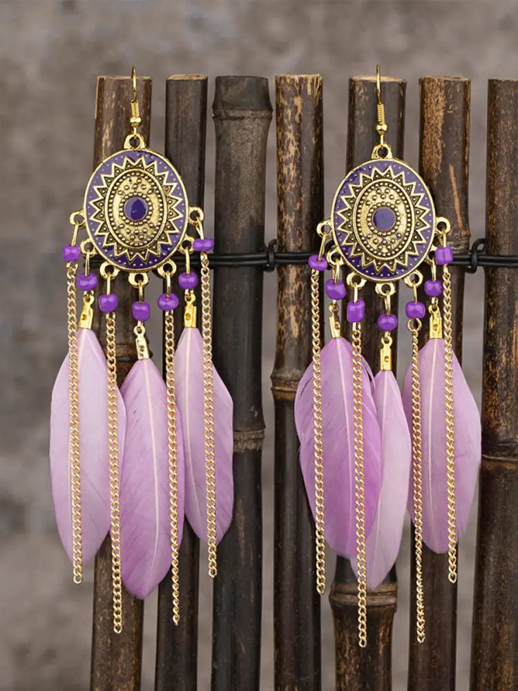 Native American feather earrings Purple / JM