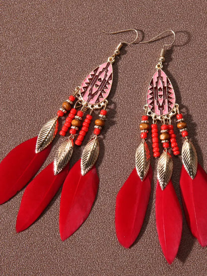 Native American feather earrings Red / JM