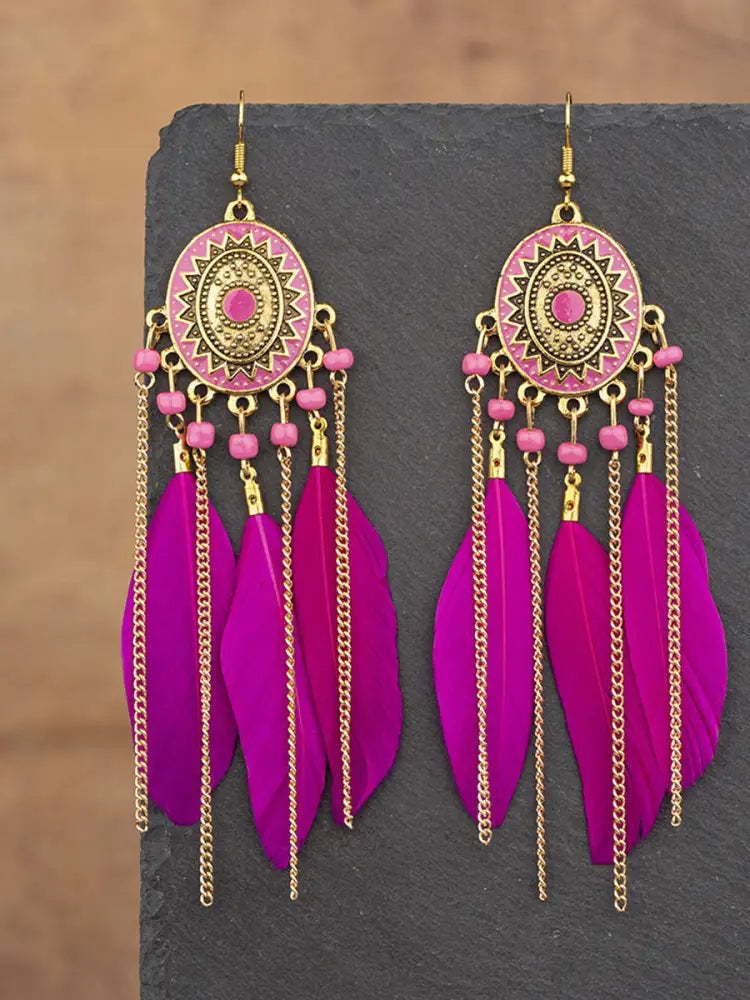 Native American feather earrings Rose Red / JM