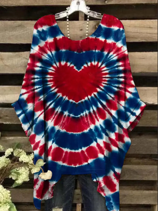 Printed Tie-dye Independence Day Love Sleeve Shirt As picture / S