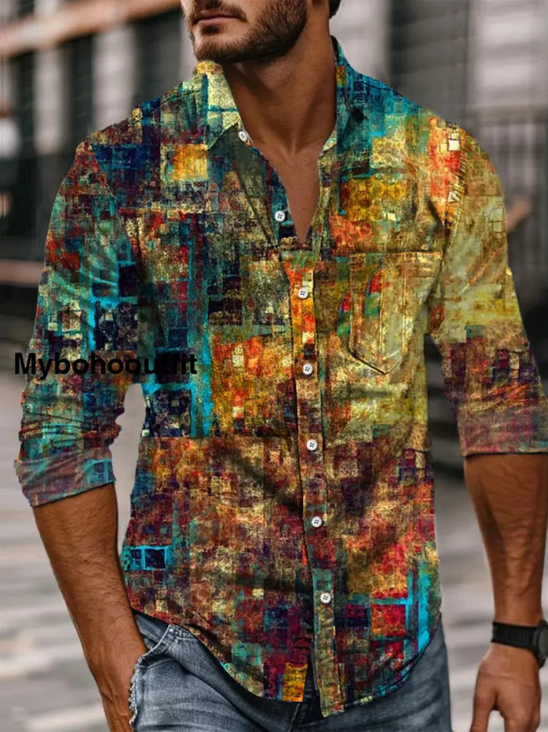 Retro Abstract Gradient Art Print Casual Long Sleeve Shirt A / S