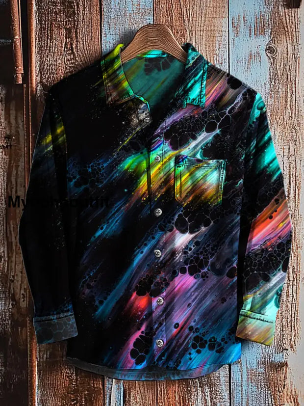 Retro Abstract Gradient Art Print Casual Long Sleeve Shirt A / S