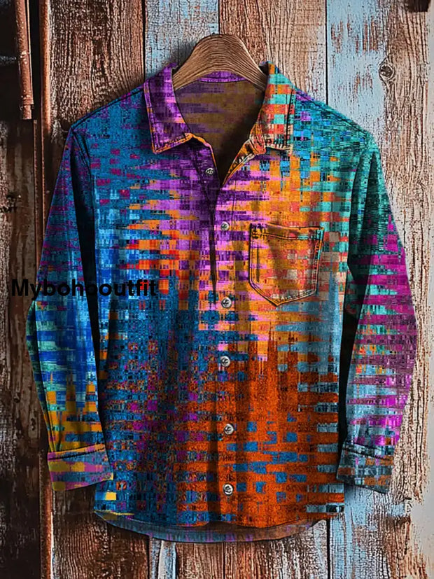 Retro Abstract Gradient Art Print Casual Long Sleeve Shirt A / S