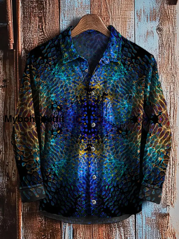 Retro Abstract Gradient Art Print Casual Long Sleeve Shirt A / S